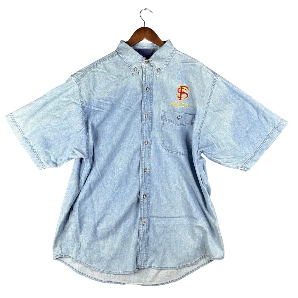 Paradise Point Florida State FSU Noles Denim Shirt Men XL Light Wash Embroidered